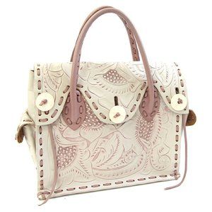GRACE CONTINENTAL Handbag Carving Tribes Maestra Ivory Pink Beige Leather All